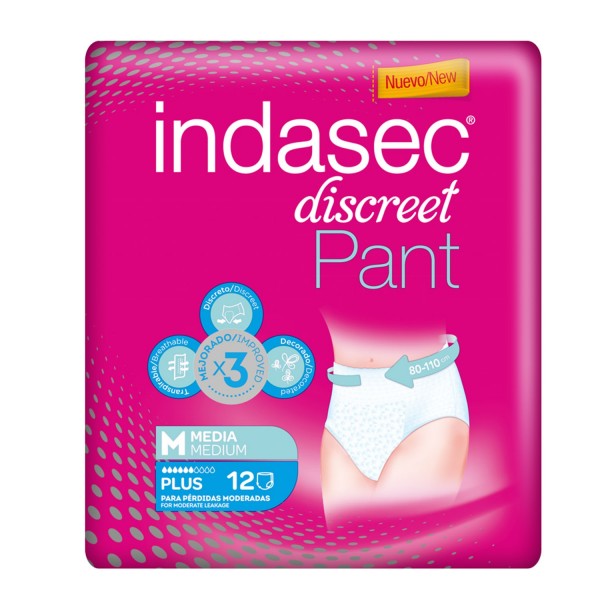 Indasec Discreet Pant Plus Talla Mediana 12 Uds Indasec Discreet Pant Plus Talla Mediana 12 Uds